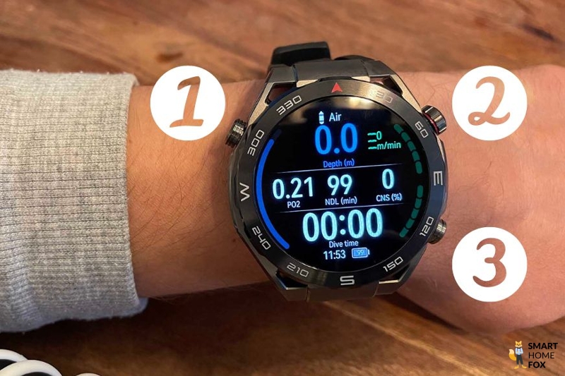 Управление часами Huawei Watch во время погружения.